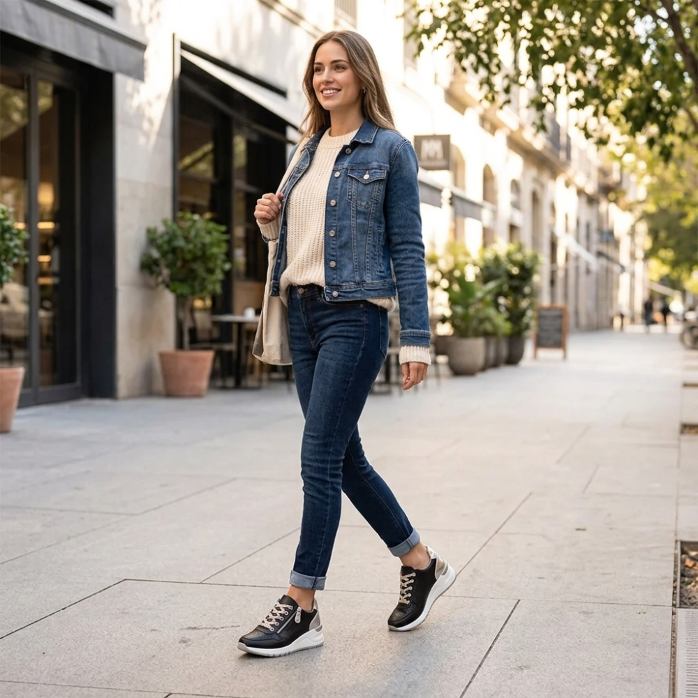 Women's lace up walking shoes with zip