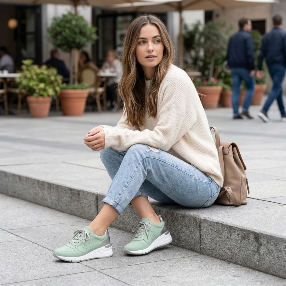 Women's lace up walking shoes with zip