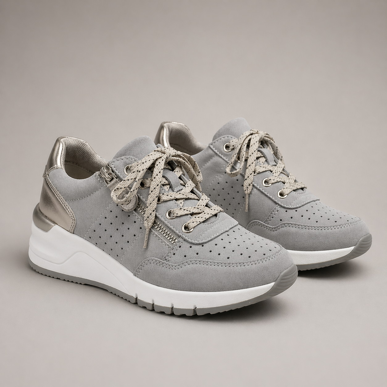 Women's lace up walking shoes with zip