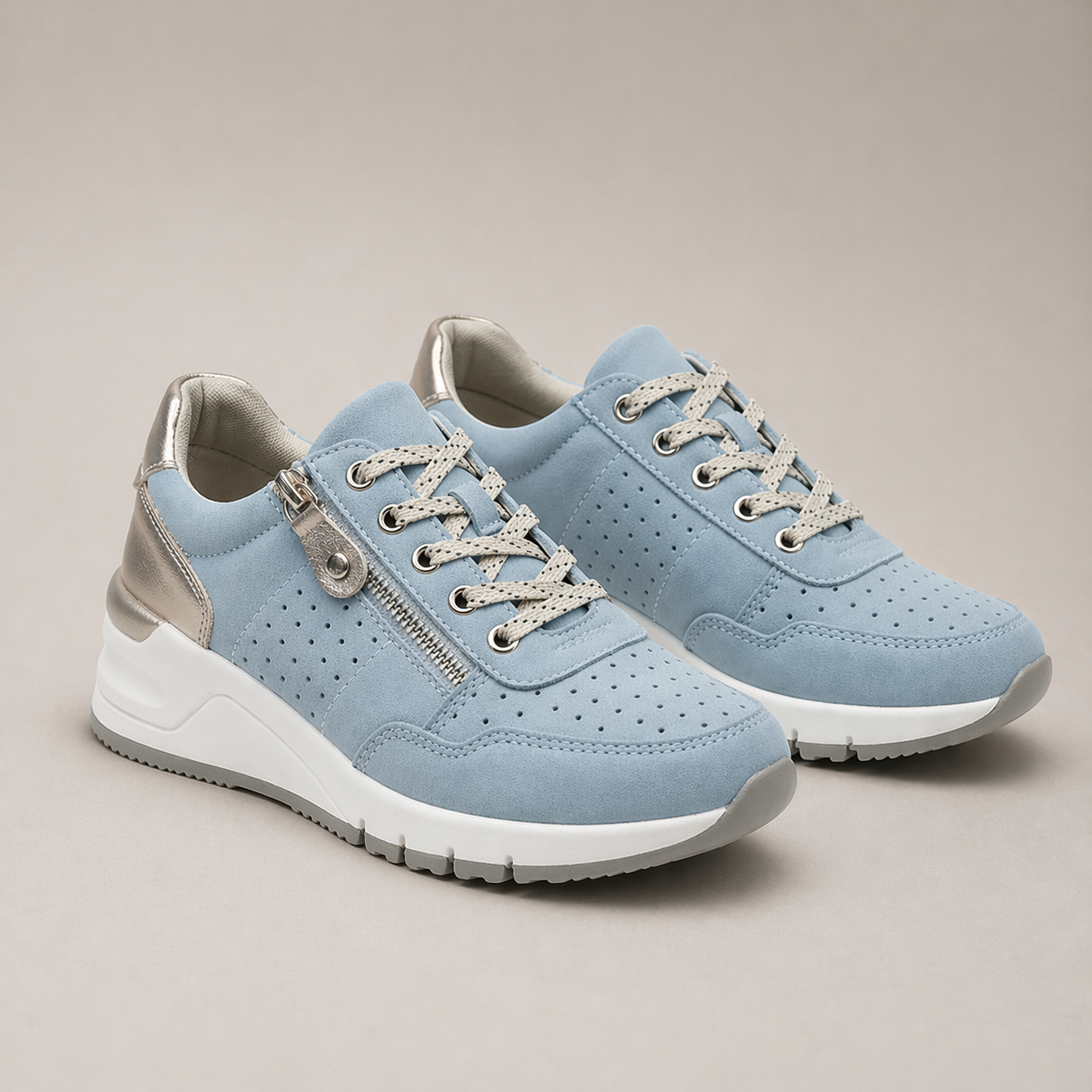 Women's lace up walking shoes with zip