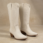 Women’s Suede Cowboy Boots – Pattern Western Style with Block Heel